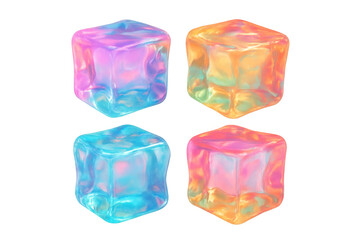 Naklejka premium Four colorful ice cubes rotating, with a transparent background, perfect for summer-themed projects