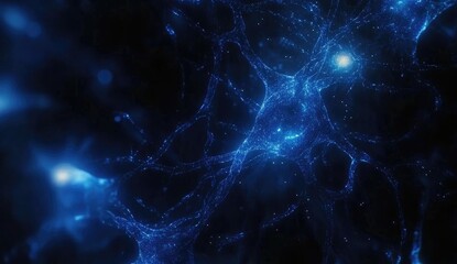 Abstract neuron network, glowing blue, dark background