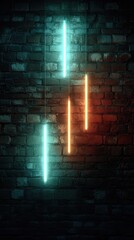 Neon glow on grunge brick wall, a fusion of retro and futuristic vibes