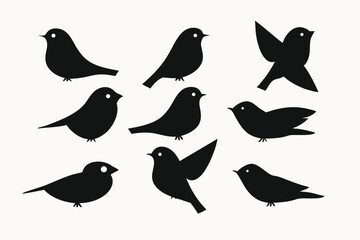 Collection of Cute Black Silhouette Birds Illustrations for Design Projects