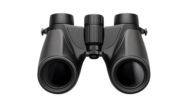 Sleek Black Binoculars Isolated  on transparent background Perfect for Outdoor Adventures 