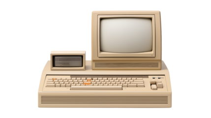 Vintage Beige Personal Computer Retro Technology Desktop on transparent background.	
