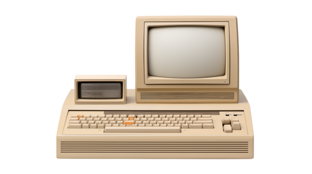 Vintage Beige Personal Computer Retro Technology Desktop on transparent background.	
