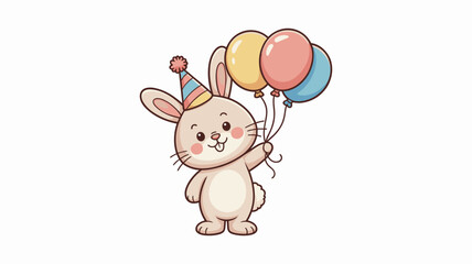 Cute Cartoon Bunny with Balloons, Ready for a Celebration