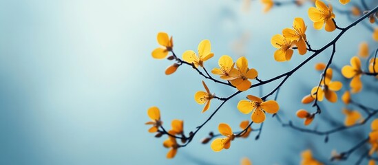 Delicate yellow blossoms against a soft blue background