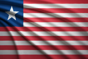 Glossy Waving Flag of Liberia with A Stunning Red, White, and Blue Background