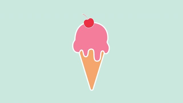 Animation of colorful ice cream cone on pastel color background for composite and presentation. National ice cream day concept.