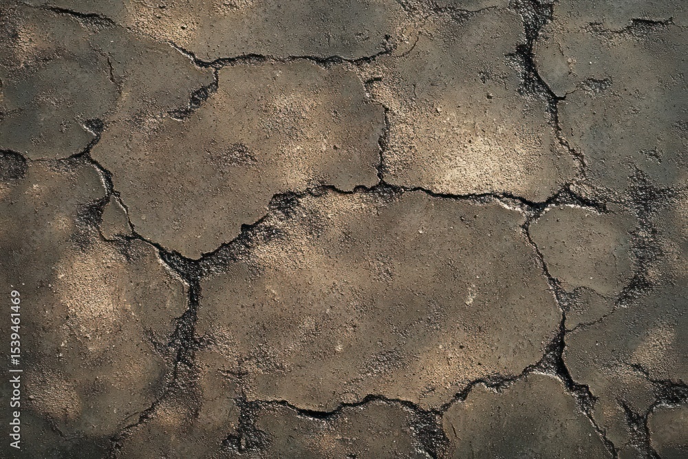 Poster close-up view of dry cracked earth soil surface showing natural texture and patterns