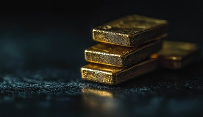 Three gold bars stacked, dark background