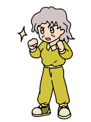 やる気に満ちてポーズをとるシニア女性のイラスト　カラー（Affinity Designer版）