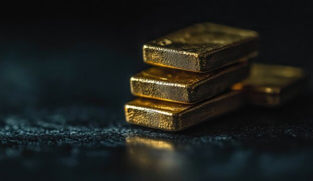 Three gold bars stacked, dark background