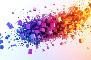 Abstract colorful cubes explode across a light background