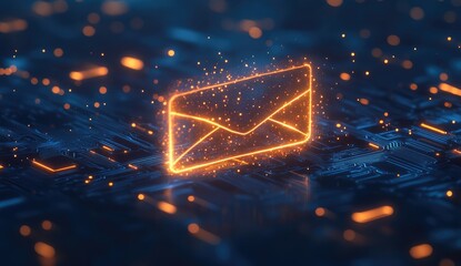 Email icon glows on a circuit board
