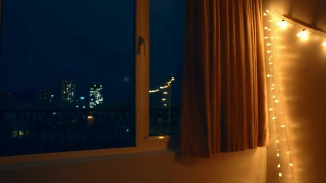 Cozy Evening Room with String Lights, Turntable, and Candles