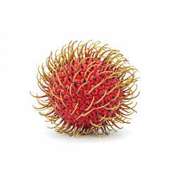 Fototapeta premium Rambutan fruit sits against white backdrop its unique texture displayed vibrant colors shown freshness guaranteed