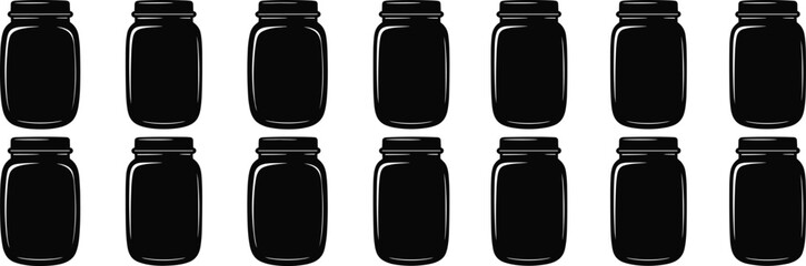 Collection of Mason Jar and Canning Jar Silhouettes, Ideal for Food Preservation, DIY, and Rustic Home Decor Designs