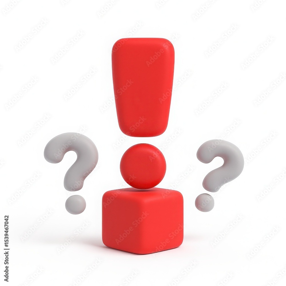 Aufkleber red exclamation mark and gray question marks on cube