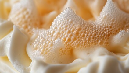 Close-up of whipped cream with bubbly texture