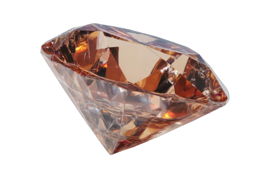 A digitally rendered, amber-hued gemstone,faceted and gleaming, displays intricate internal reflections and refractions, suggesting depth and translucency against a black background