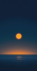 Sunset over the ocean, a large orange sun