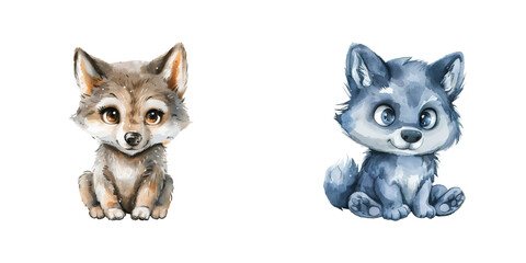 baby wolf watercolor vector illustration © Dar