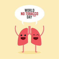 Fototapeta premium World no tobacco day. May 31. Cute lungs character. Flat design vector illustration.