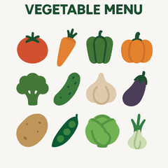 Vector Set Flat design vegetable menu icon 