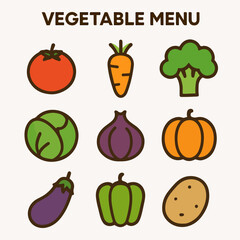 Vector Set Flat design vegetable menu icon 