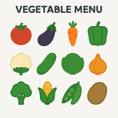 Vector Set Flat design vegetable menu icon 