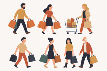 Vector Set People shopping flat vector illustration.