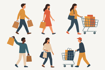 Vector Set People shopping flat vector illustration.