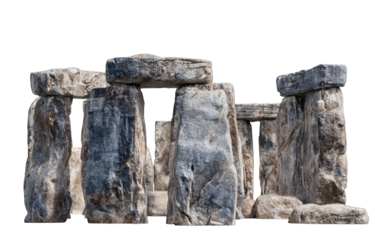 A meticulously detailed 3D rendering of a prehistoric stone circle, showcasing the aged texture and imposing structure of the large, gray stones