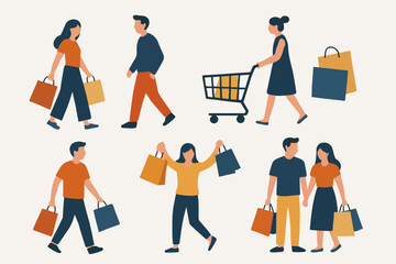 Vector Set People shopping flat vector illustration.