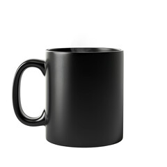 Matte black coffee mug with handle isolated on transparent background