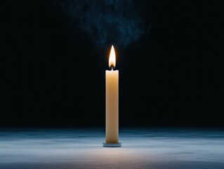 Single candle, lit, dark background