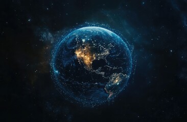 Fototapeta premium Earth in space, detailed view of continents, city lights