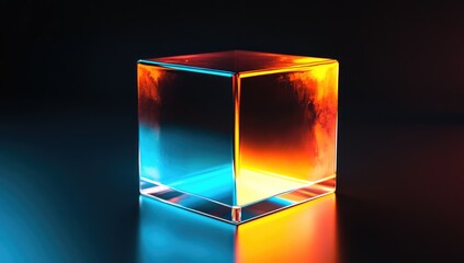 Glowing transparent cube with vibrant colors
