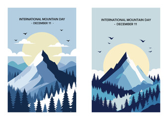 International Mountain Day Banner With Stylized Landscape And Forest Illustration