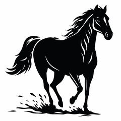 Obraz premium Running horse silhouette with motion lines and dust trail