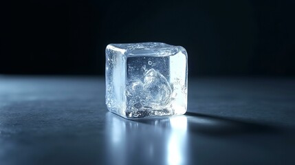 Icy cube in a frozen state, isolated on a white background, showcasing clarity, coldness, and freshness - perfect for beverage, cooling, or frozen product visuals