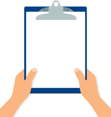 vector hands holding a clipboard isolated on white background. a clipboard with a sheet of paper in human hands. eps10