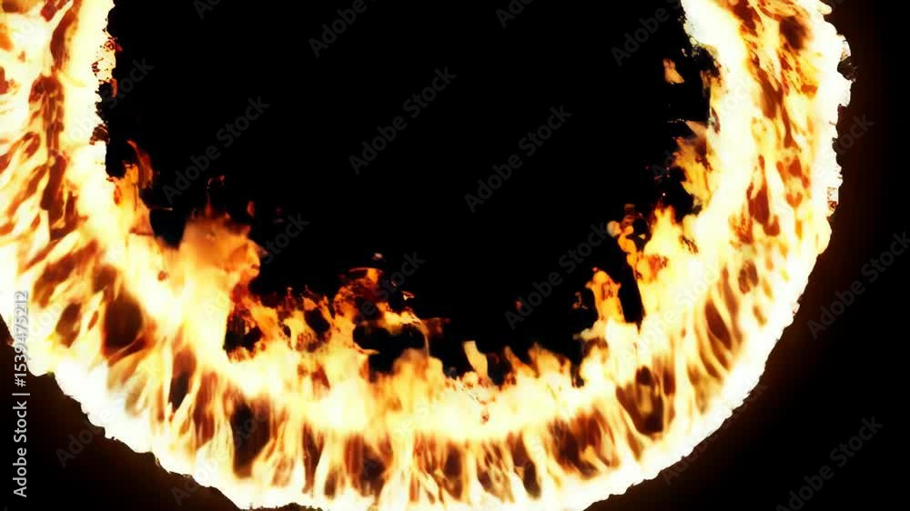 Poster fiery ring of orange and yellow flames against a dark backdrop, creating a powerful and visually str