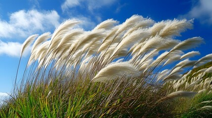 41. Real wind blowing through tall grass on a hillside