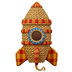 stylized rocket with the appearance of textured and braided straw rocket is slightly tilted AI-generated transparent PNG