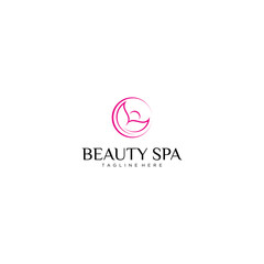abstract logo with a basic circle shape and pink curved elements that resemble petals or soft shapes