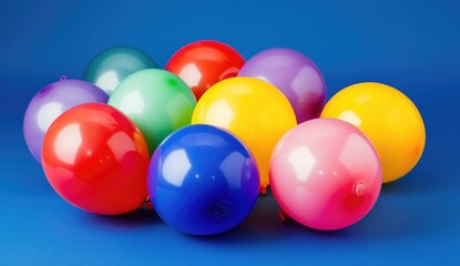 Colorful balloons clustered on a blue background