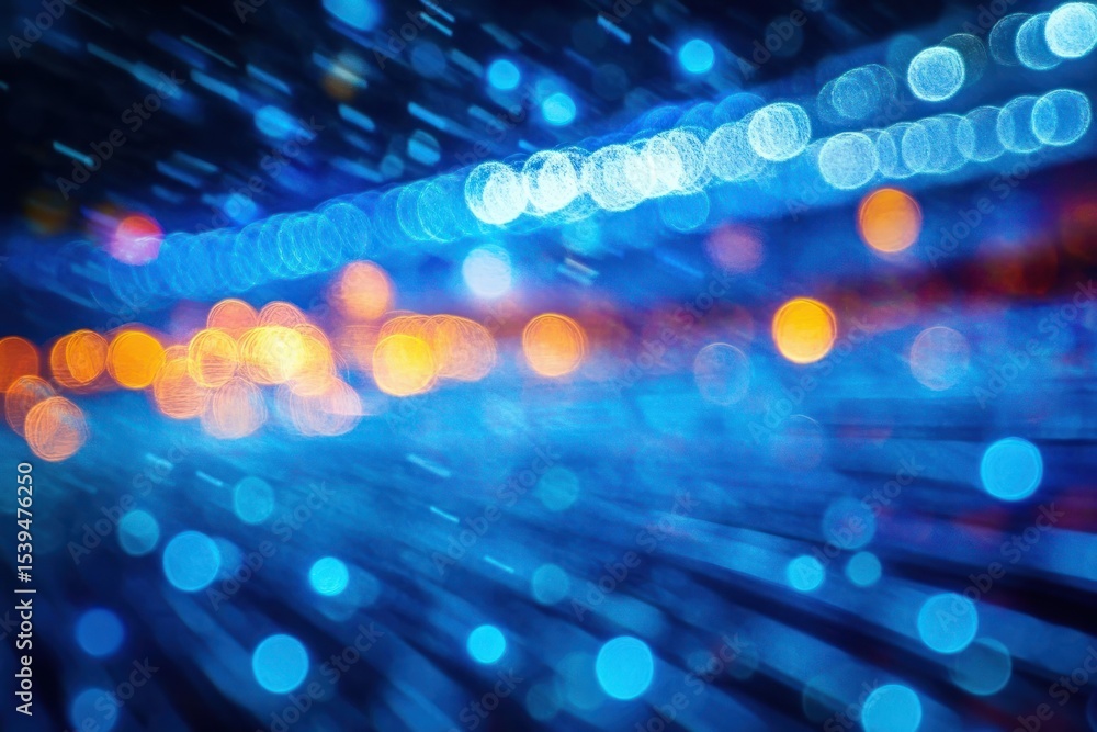 Poster blurred bokeh lights in blue and orange tones creating a dynamic and vibrant abstract visual with mo