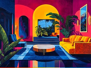 Architectural Warm Minimalism, a pastel minimalistic illustration, a close-up on a perfectly composed corner of a minimalist room Architectural Comfort Spaces Luxury Dark Interior