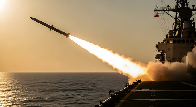 Naval Power: Missile Launch from Warship at Sea