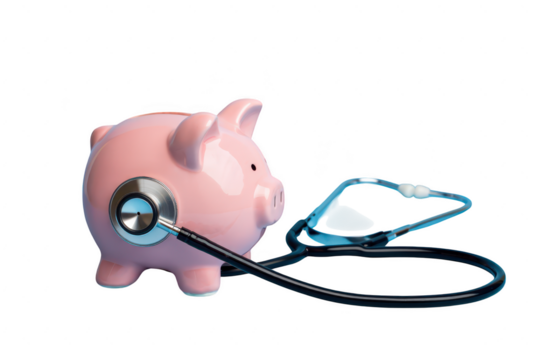 Pink piggy bank with stethoscope healthcare savings concept